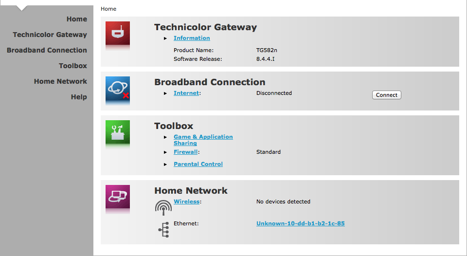 Modem admin page